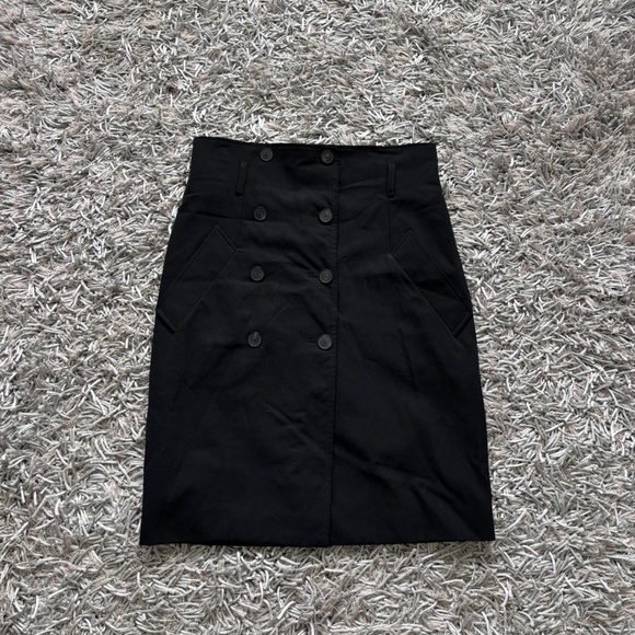 Jean Paul Gaultier Femme Skirt Pocket Black Buttons Wool Sz 8 US *VINTAGE*❤️ - Picture 2 of 12